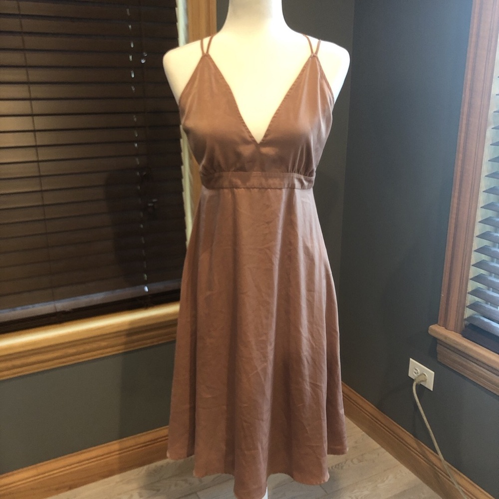 Tan cream boho brown spaghetti strap dress